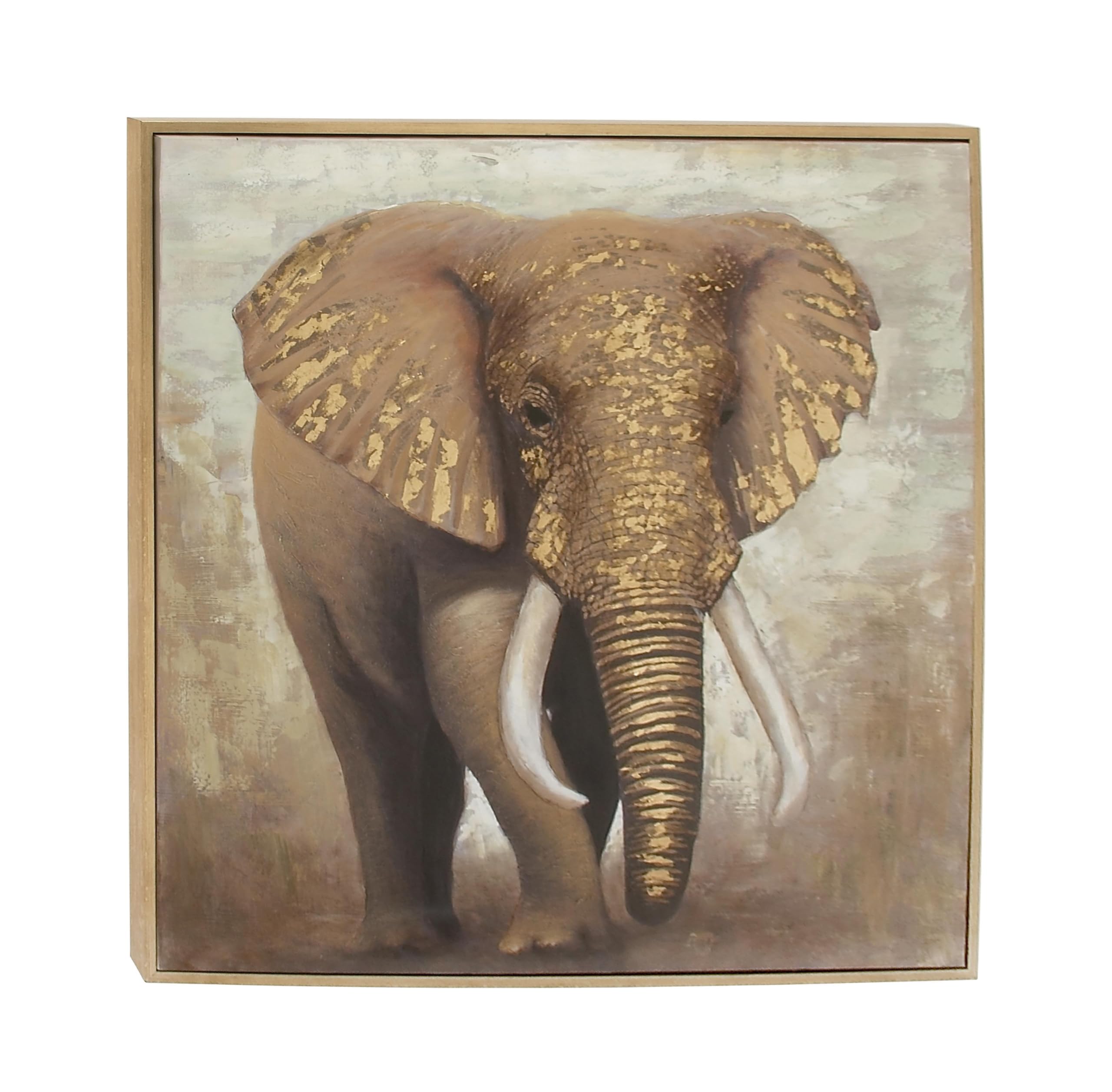 Photo 1 of ******BROKEN FRAME***** Deco 79 Canvas Elephant Framed Wall Art with Gold Frame, 47" x 2" x 47", Brown