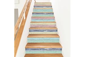 PLIGREAT 15 Strips Vintage Stair Riser Decals, Peel and Stick Stair Stickers for Steps Vinyl Retro Wood Stairway Stickers Sel