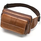 Fanny Pack for Men and Women, Leather Sling Waist Bag for Hiking Running Travel - Durable Cowhide Leather
