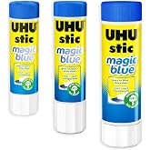 UHU Stic Magic Glue Stick - Solvent Free - Dries Clear - 8G/21G/40G - 1 of Each Size - Pack of 3