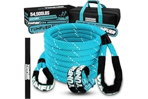 YUNFUER 1.25" x 30ft Kinetic Recovery Tow Rope (54,500lbs) with 2 UHMWPE Soft Shackles Heavy Duty Offroad Towing Straps Kit for Trucks SUV UTV ATV Tractor Car Jeep (Blue)