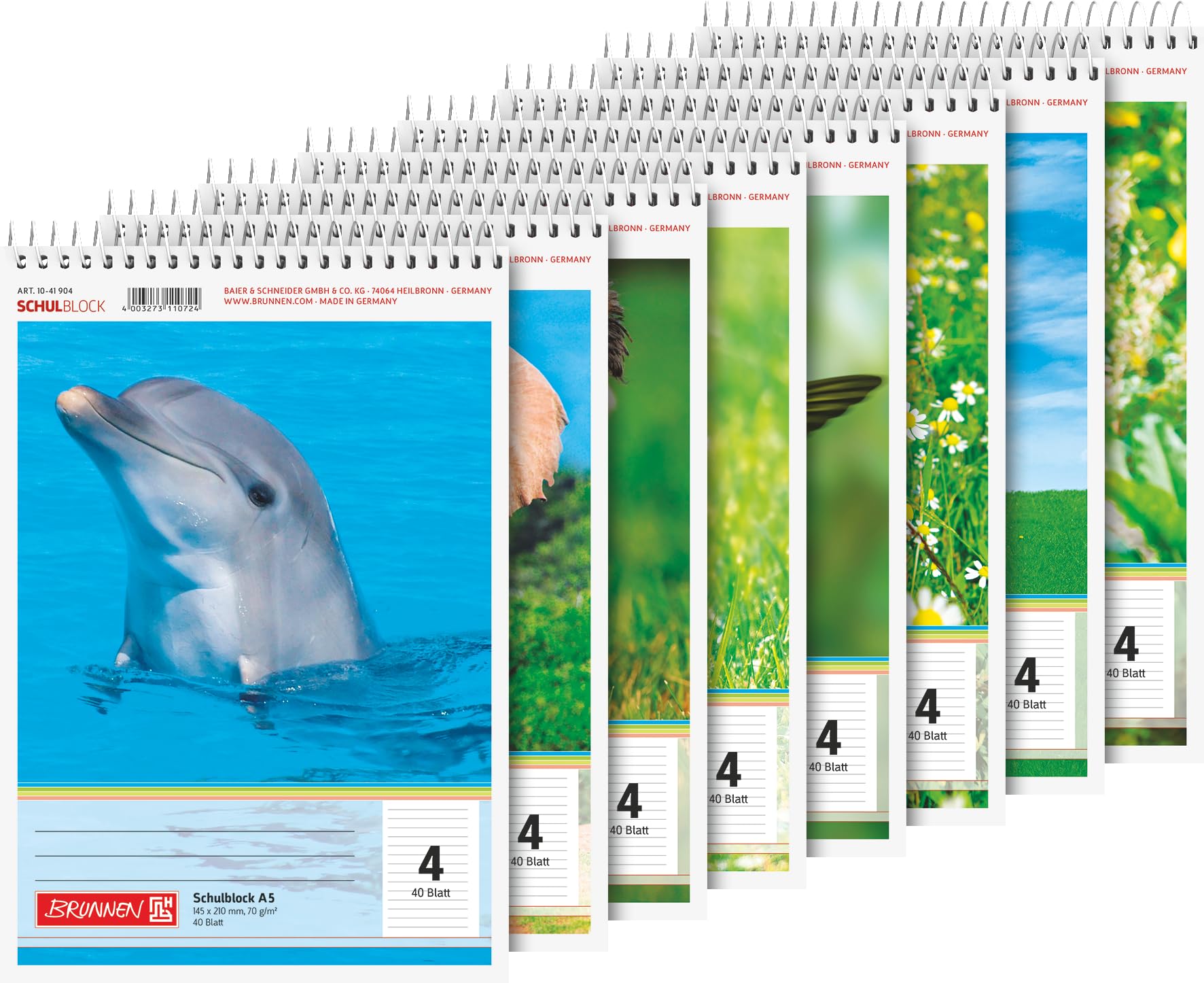 BRUNNEN School Notepad | A5, Ruling 4, 40 Sheets, Assorted