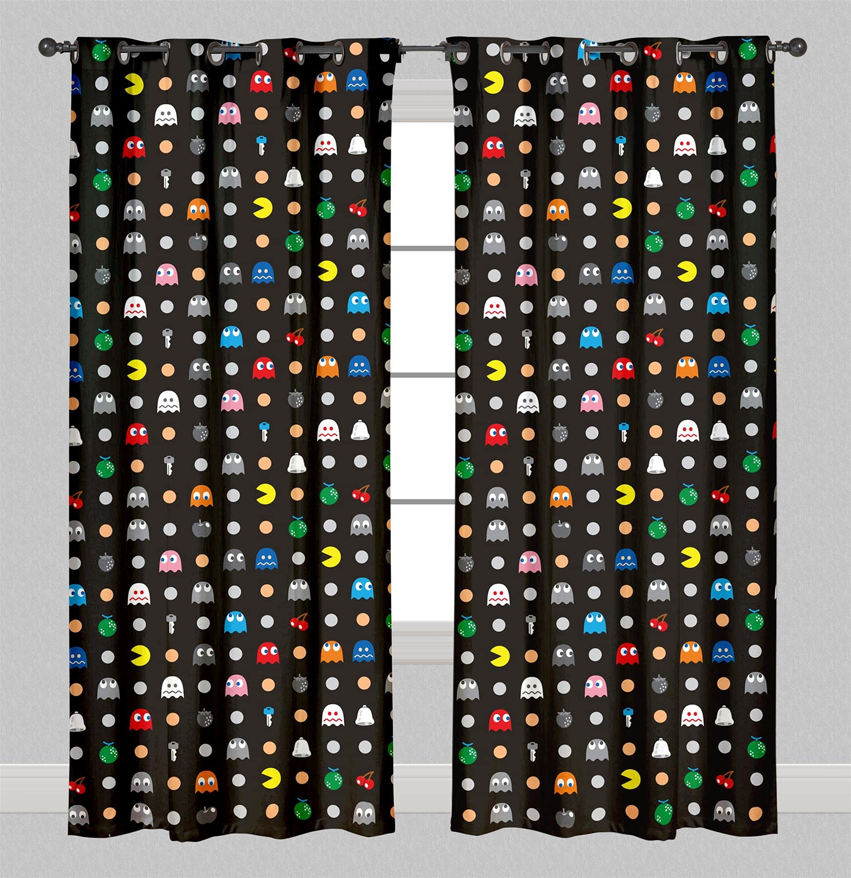 Pac Man Eyelet Curtains - Pacman Maze Design - 66" Wide x 72" Drop