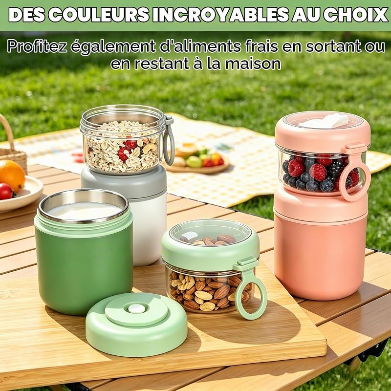 Bol Muesli a Emporter, Pot Yaourt Avec 2 Compartiment,Sûr et Pratique(Vert)