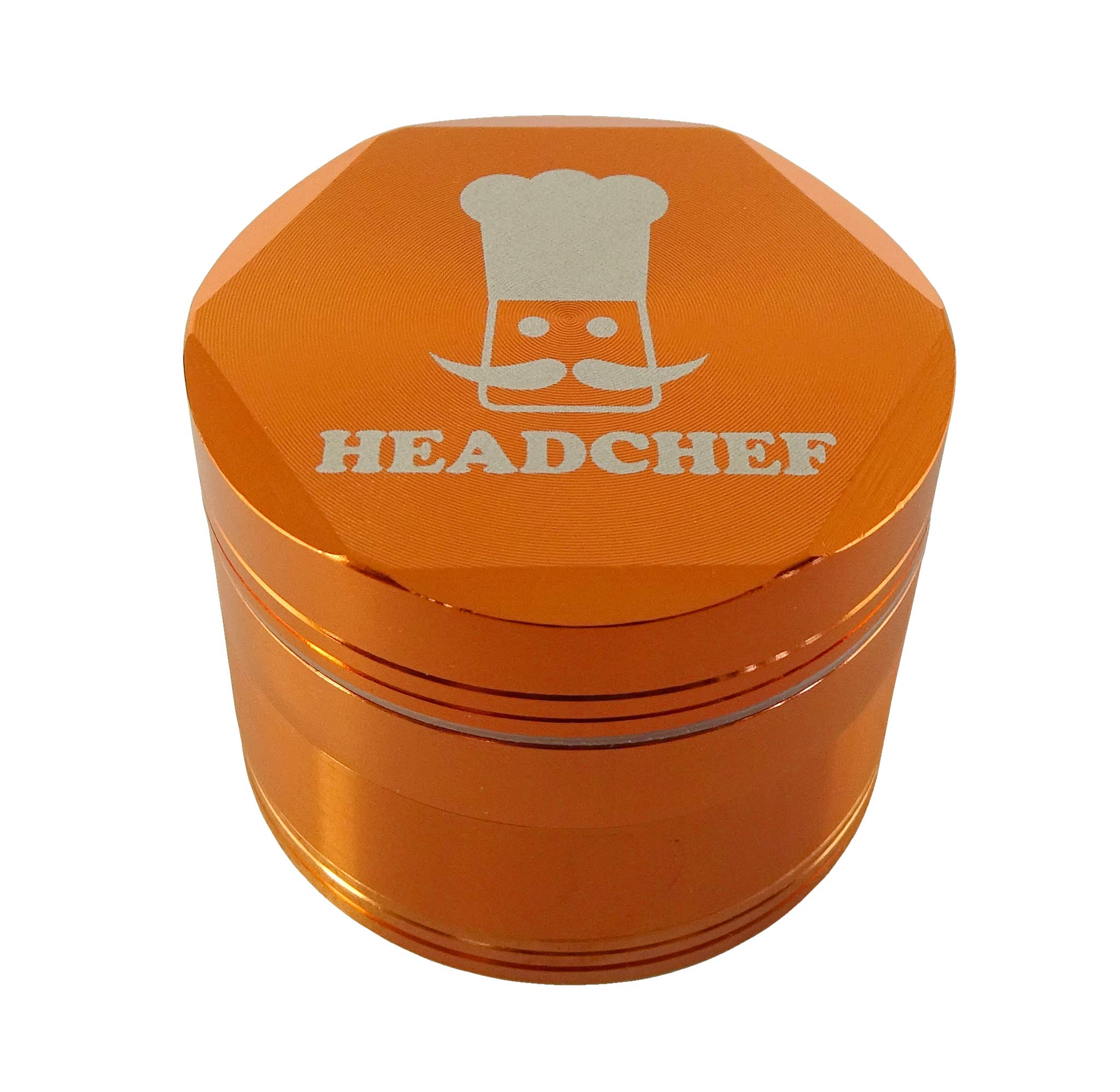 Headchef Hexellence Metal Herb Grinder with Sifter Scraper – 4 Piece Grinder, 55mm Orange