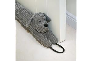 Marwood Under Door Draft Stopper Decorative Wind Stopper 32 inch for Door & Window, Weighted Animal Air Draft Stopper Snake Noise Blocker for Bottom of Door with Hanging Loops - Grey Dog