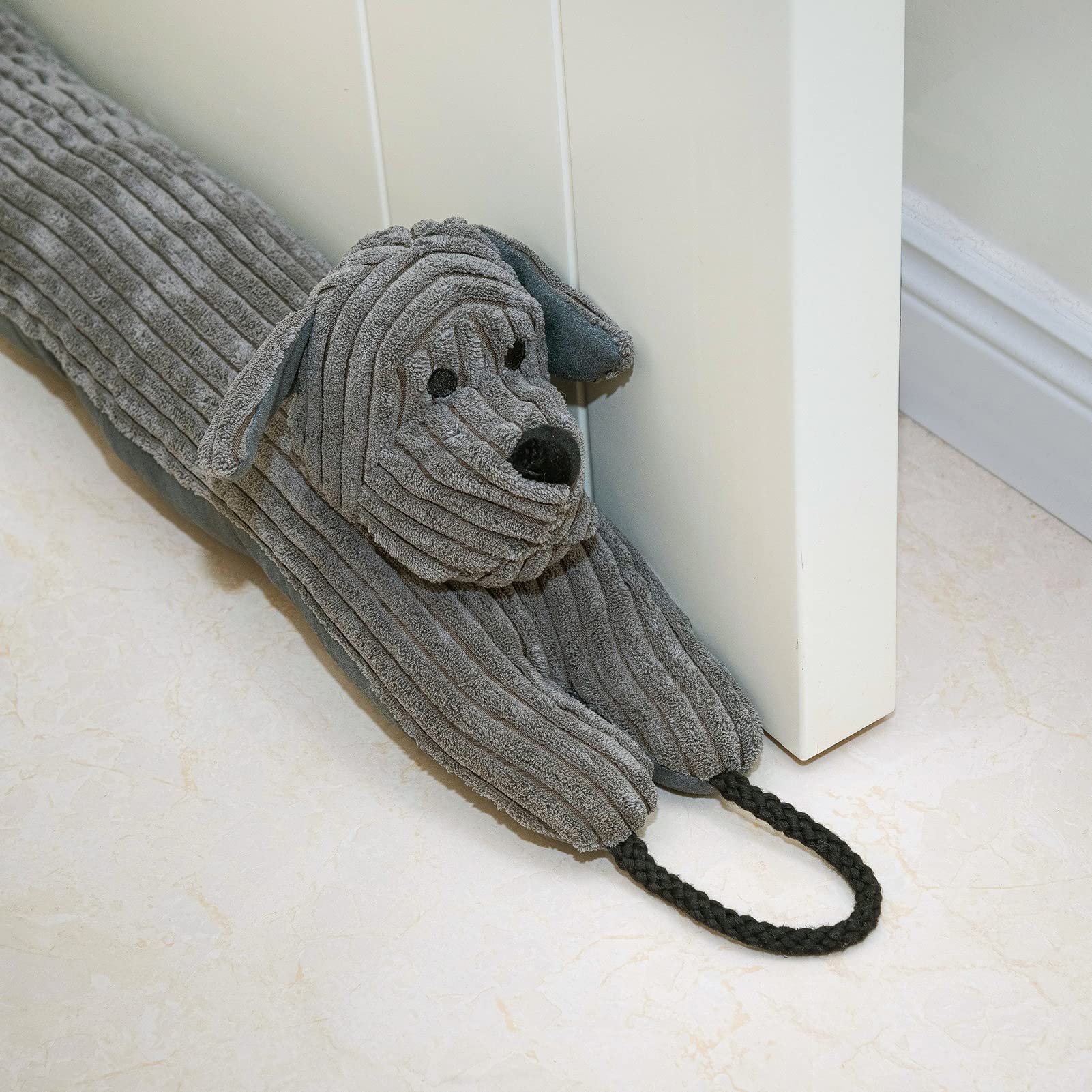 Marwood Under Door Draught Excluder Decorative Wind Stopper 96cm for Door & Window, Weighted Animal Air Door Draft Stopper Snake Noise Blocker for Bottom of Door with Hanging Loops - Grey Dog 38"
