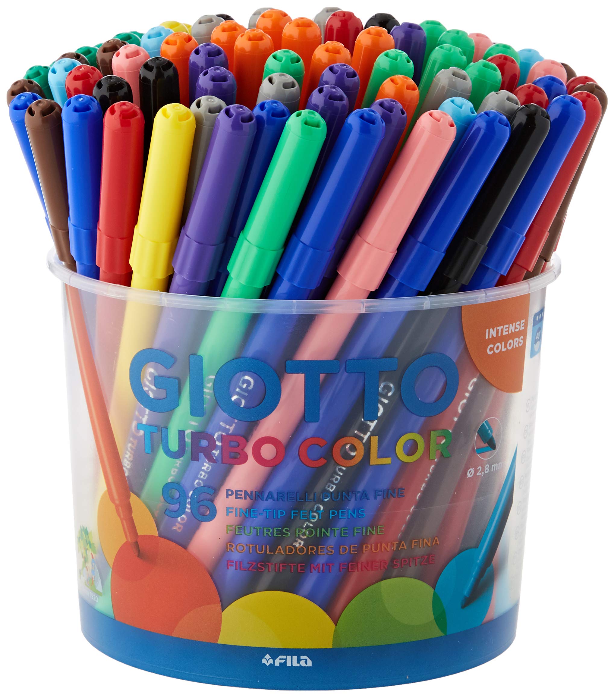 GIOTTO Turbocolor Felt Tip Fibre Pens, Fine Tip Nib 2.8mm, 96 x Assorted Colours, For Children, Parties and Schools — image 1