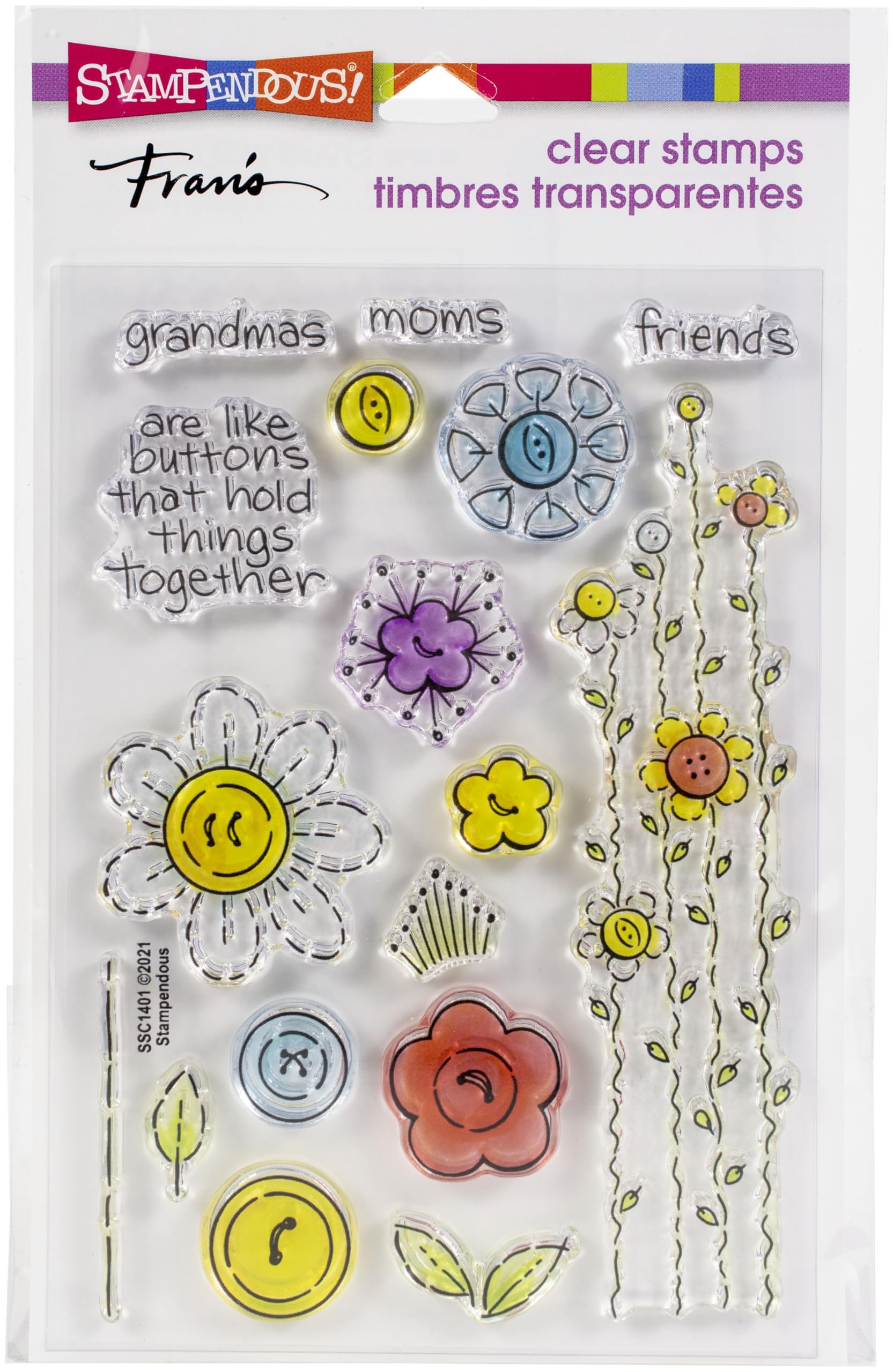 Button Blossoms Perfectly Clear Stamps Set