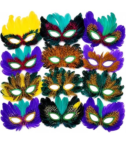 Rhode Island Novelty Federmasken-Set – 50 Bunte Karnevalsmasken Für Mardi Gras & Partys
