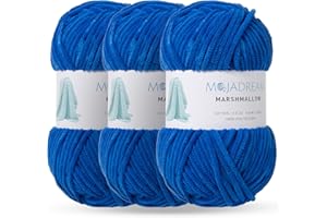 MOJADREAM Marshmallow Yarn 3PCS 3.5oz Soft Chenille Yarn for Amigurumi Baby Blanket Yarn: No Shedding Soft Easy to Knitting and Crocheting Bulky 5# Yarn 3 Skeins of 100g (Princess Blue)