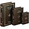 Deco 79 Wooden Decorative Box Vintage Inspired Faux Storage Book Book Shaped Boxes with Faux Leather Detailing, Set of 3 Decorative Keepsake Boxes 12", 7", 6"H, Brown