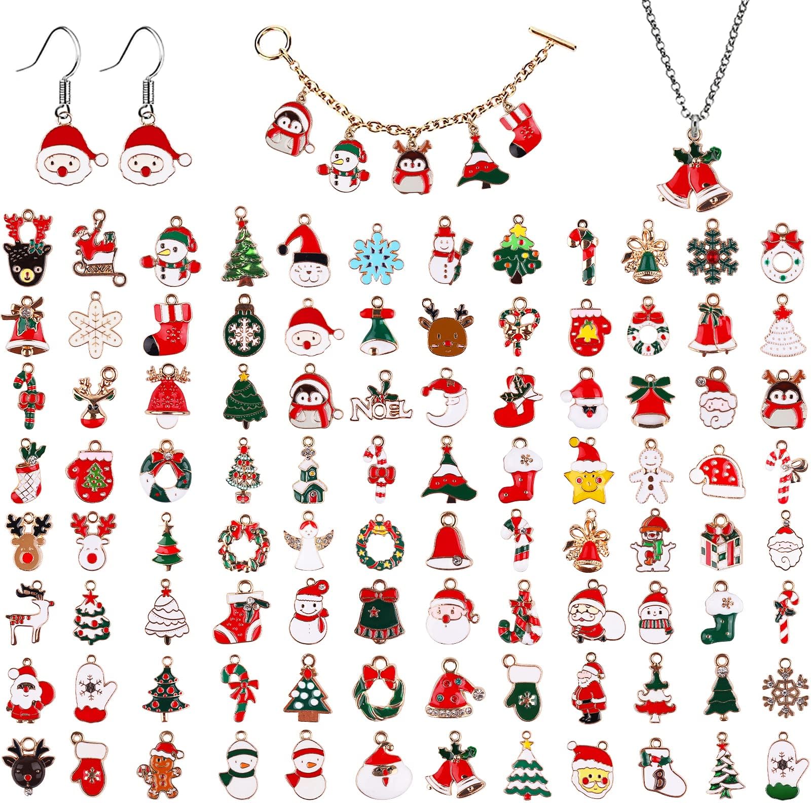 Kalolary 96P Christmas Enamel Gold Charms for Jewelry Making, Assorted Gold Charms for Christmas Snowflake Snowman Tree Hat DIY Necklace Bracelet Earrings Making Crafting Decoration
