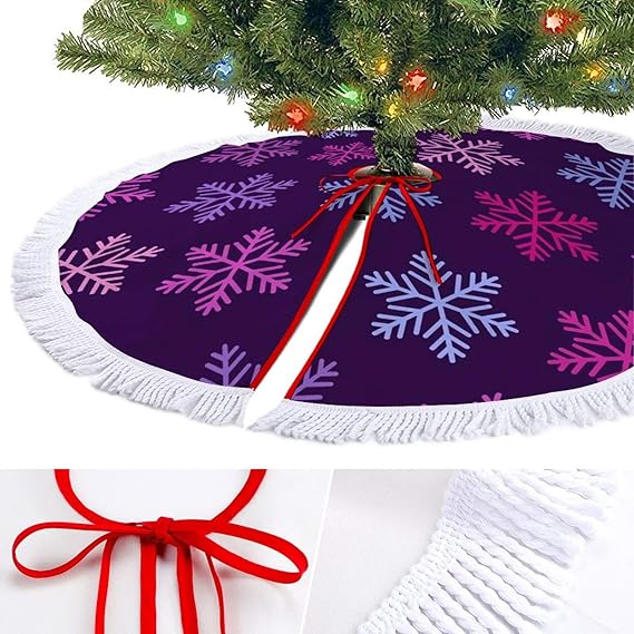 KAZOGU Christmas Purple Snowflake Christmas Tree Skirt for Home Holiday