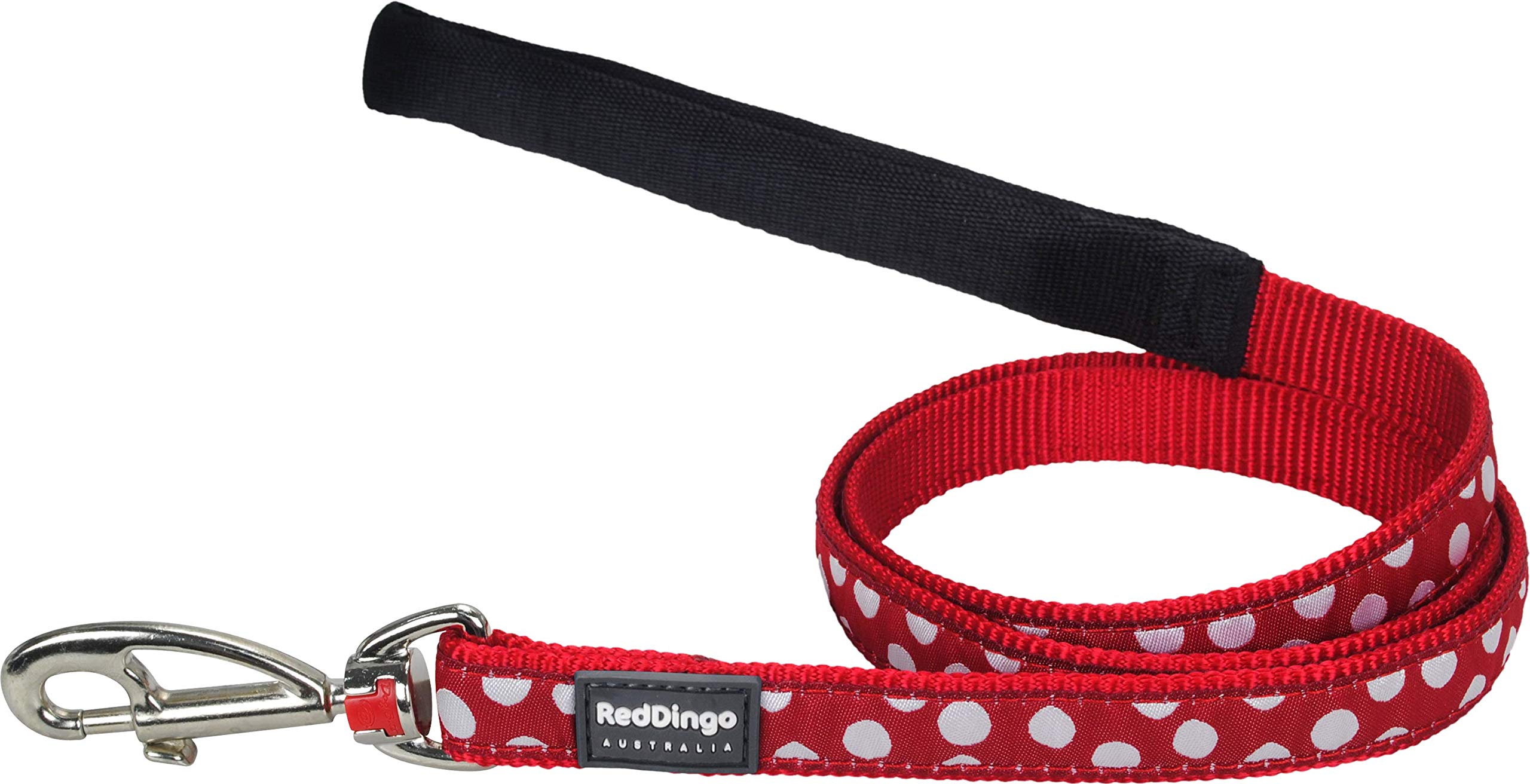 Red Dingo Dog Lead 1.2m Design, White Spots on Red, Size Small (15mm x 1.2m)
