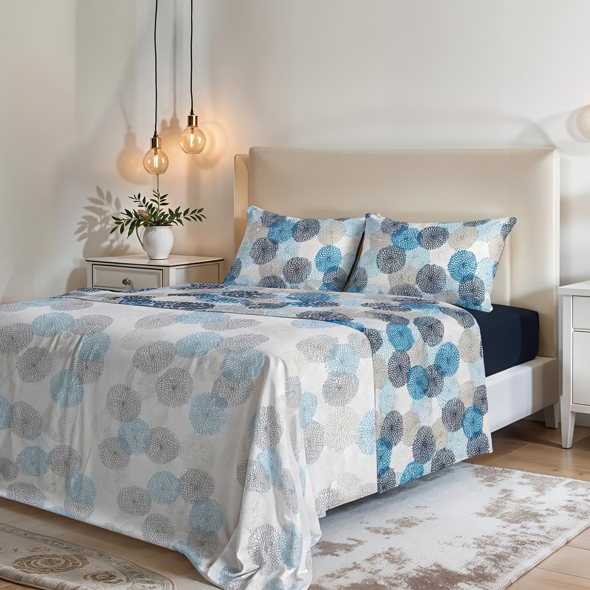 Italian Bed Linen MB Home Italy “Fantasy” Bed Sheets Set, Soffioni Blu, Double