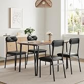 Jojoka Dining Table Set for 4, 5 Piece Kitchen Table and Chairs Set | Industrial Dining Set with Upholstered PU Leather Chairs, Vintage Brown Table for Small Spaces, Apartment