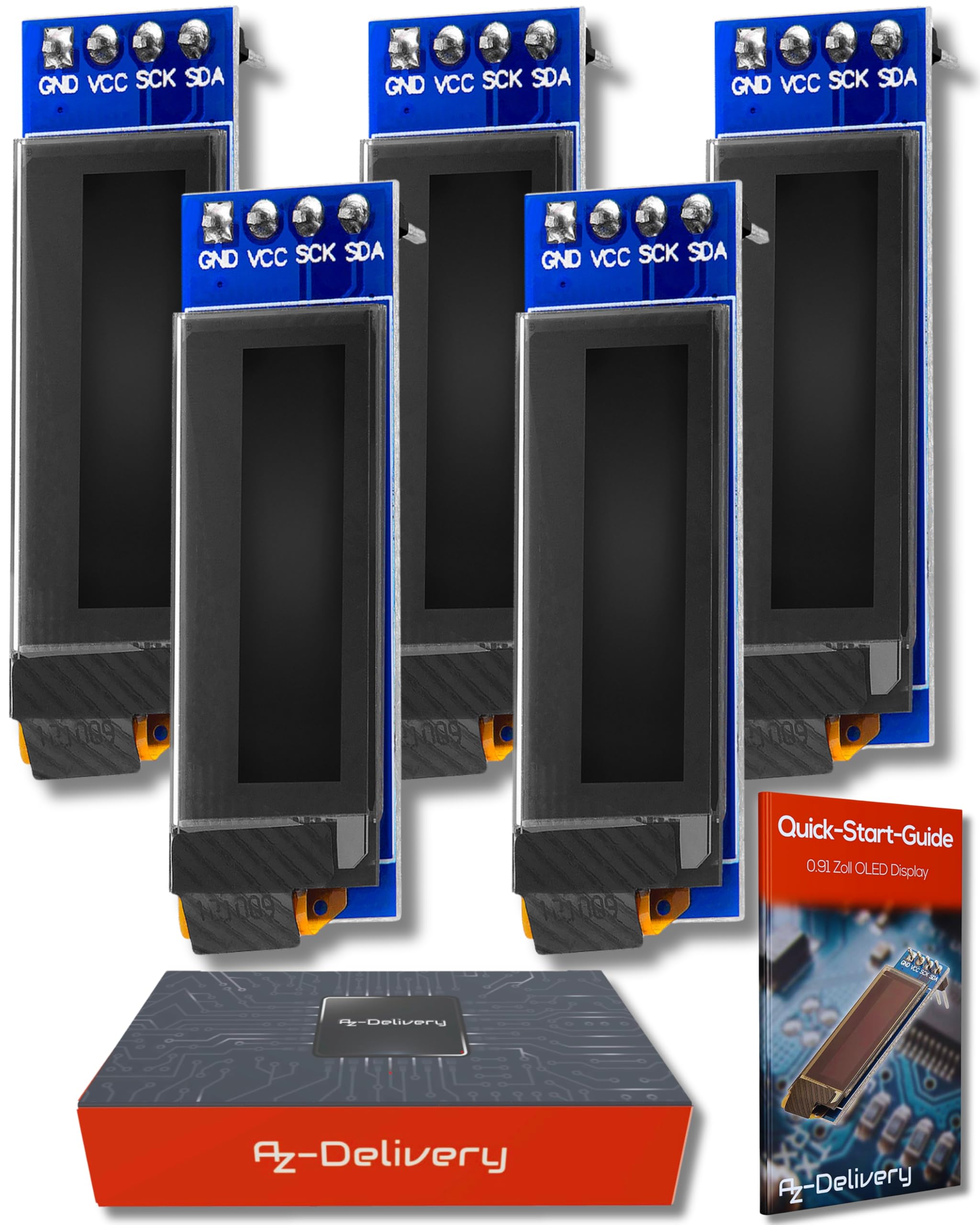 AZDelivery I2C 0.91-inch OLED Display SSD1306 128x32 Pixels IIC 3.3V 5V White Character Display Compatible with Arduino and Raspberry Pi Including E-Book! (Pack of 5)