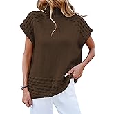 Cakulo Womens Oversized Sweater Vest Mock Neck Knit Pullover Fall Sleeveless Short Sleeve Sweaters 2025 Coffe XL
