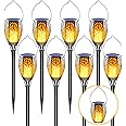 LazyBuddy Solar Torch Lights with Flickering Flame, Large Size Solar Tiki Torches for Outside, 3-in-1 Fire Effect Festival Decorations Outdoor Hanging Lanterns for Garden, Pathway, Lawn (8 Pack)
