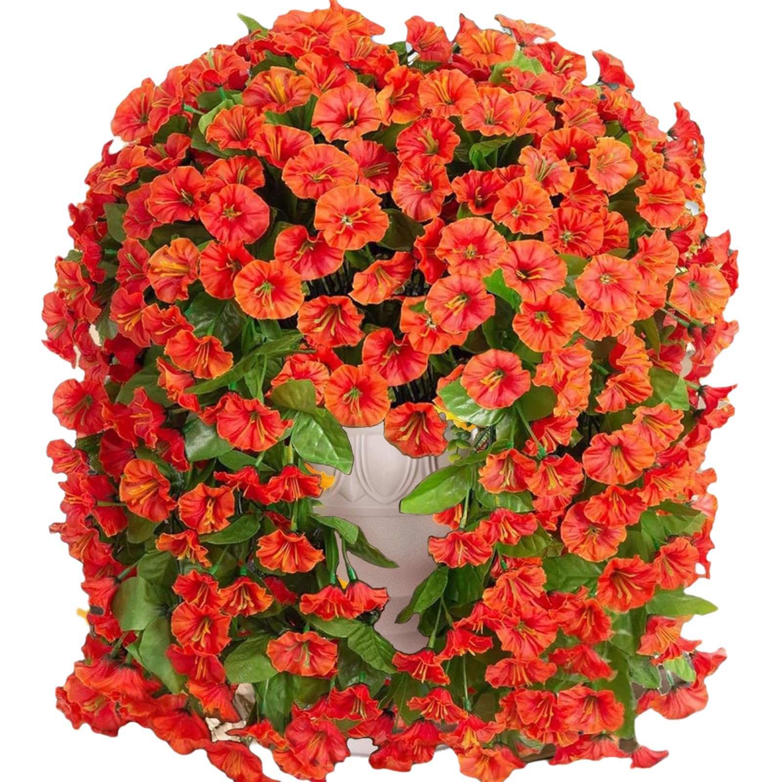 Photo 1 of 4Pack Realistic Glory Artificial Hanging Flowers, Durable Silk Fake Flowers, Artificial Petunias for Patiofor Wall Front Door Yard Garden Wedding Outdoor Decoration (Orange)