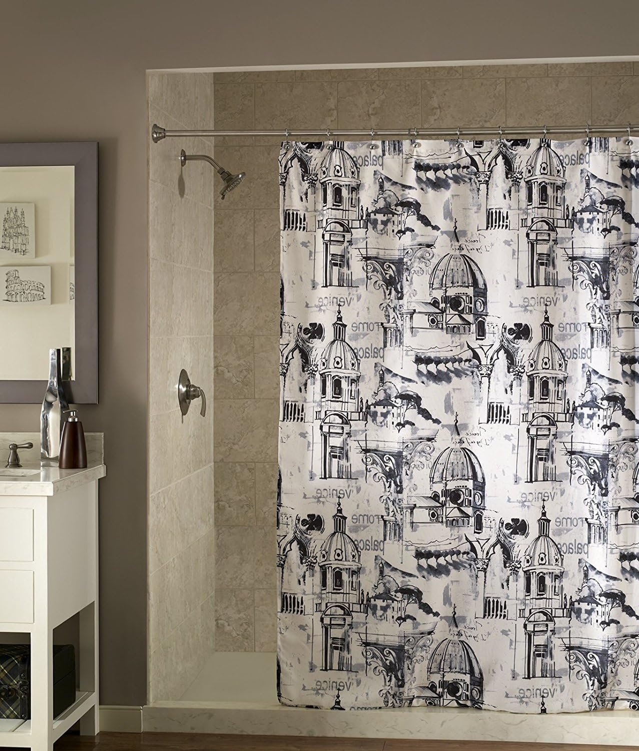 Amazon Com Travel Black White Fabric Shower Curtain By M Style