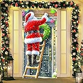 BlissYard Christmas Door Cover 71x35 Inch Santa Ladder Door Banner Merry Christmas Winter Porch Sign for Front Door Holiday Party Indoor Outdoor Decor Farmhouse Entry Hanging Cover