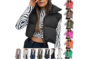 Gamivast Cropped Puffer Vest Women Zip Up Stand Collar Sleeveless Quilted Jacket Y2K Fall Fashion Hooded Long Winter Coats