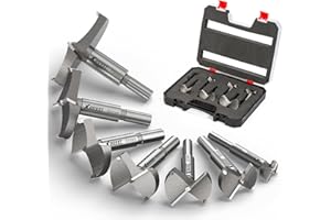 XDOVET Forstner Bit Set, 7 Piece Forstner Drill Bits Set with Storage Case, Forstner Bits for Woodworking, Auger Opener Round Shank Drilling Cutting Tool for Plywood Plastic Wood