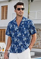 HISDERN Hawaiian Floral Shirt Short Sleeve Button