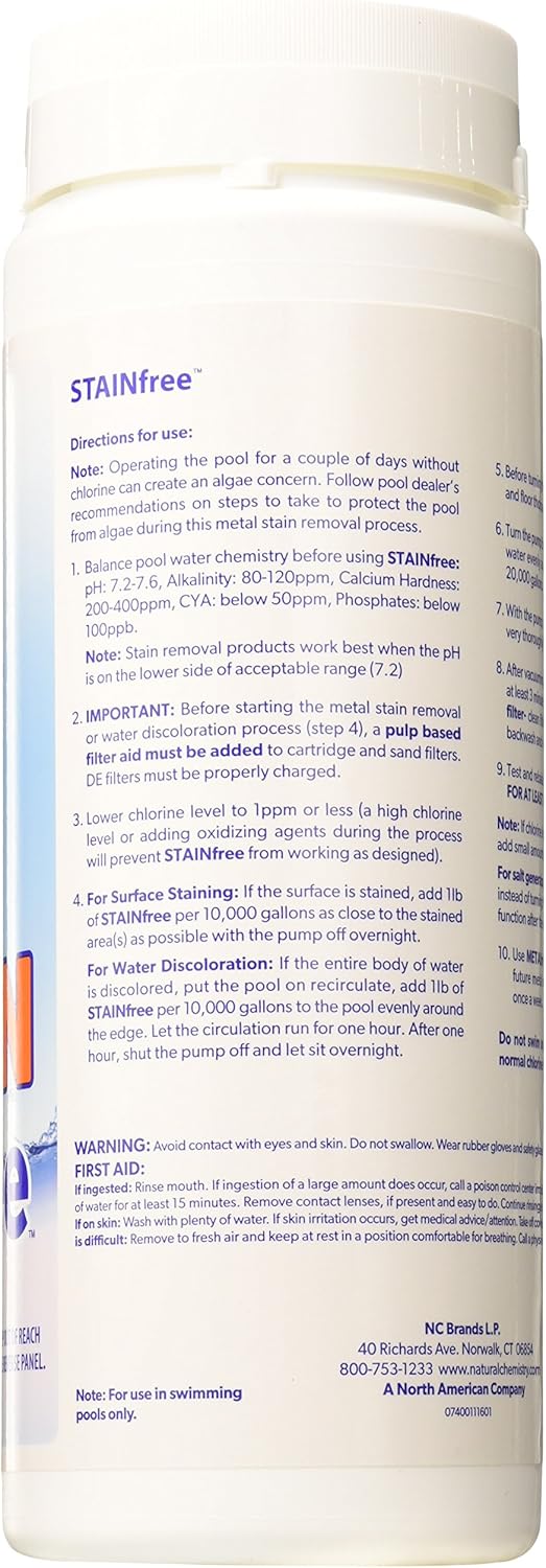 Natural Chemistry 07400 Stain Free Pool Stain Remover, 1-3/4 Pounds : Swimming Pool Stain Removers : Garden & Outdoor