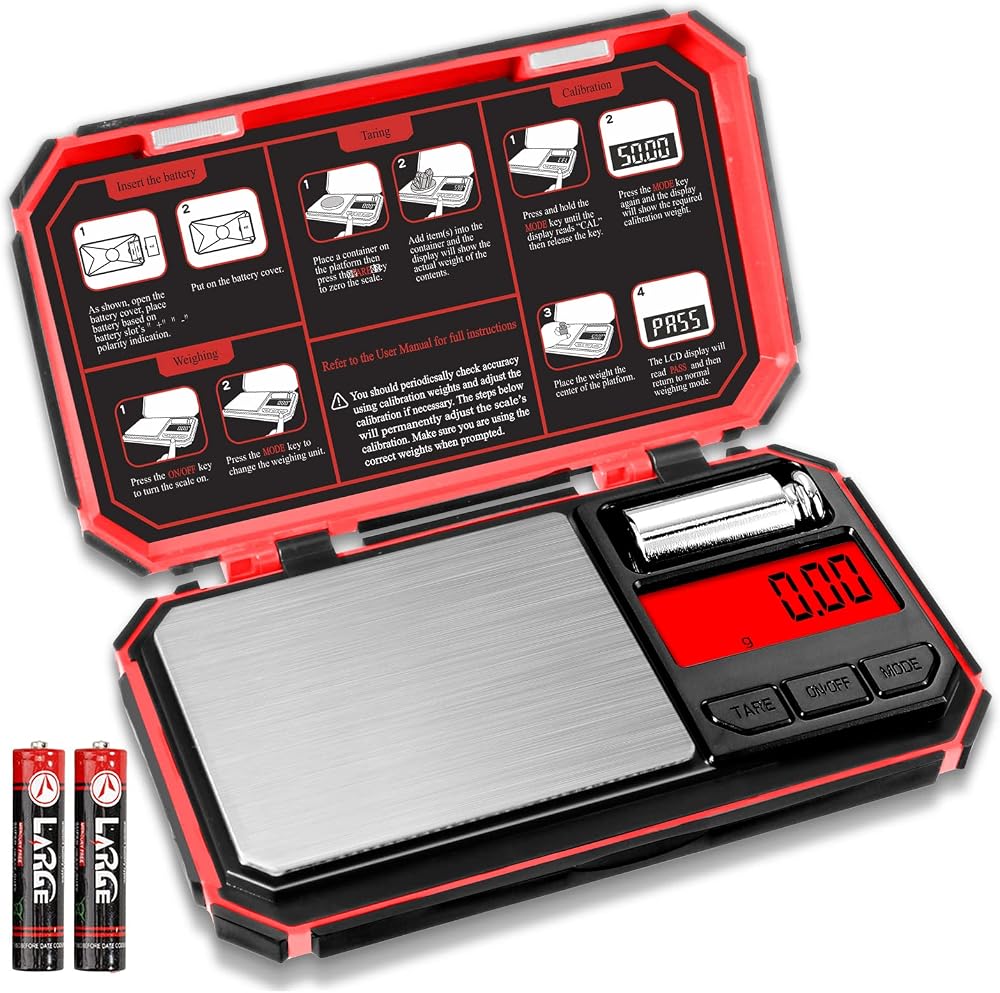 UNIWEIGH Digital Pocket Scale 200g/0.01g Red with 6 Units LCD Tare