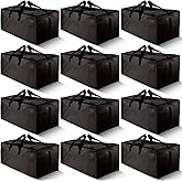 HOMESURE 12 Pack Large Strong Moving Bags with Zippers & Carrying Handles - Water-Resistant - Heavy Duty Storage Tote for Space Saving Moving Storage, Fold Flat, Alternative to Moving Box (Black)
