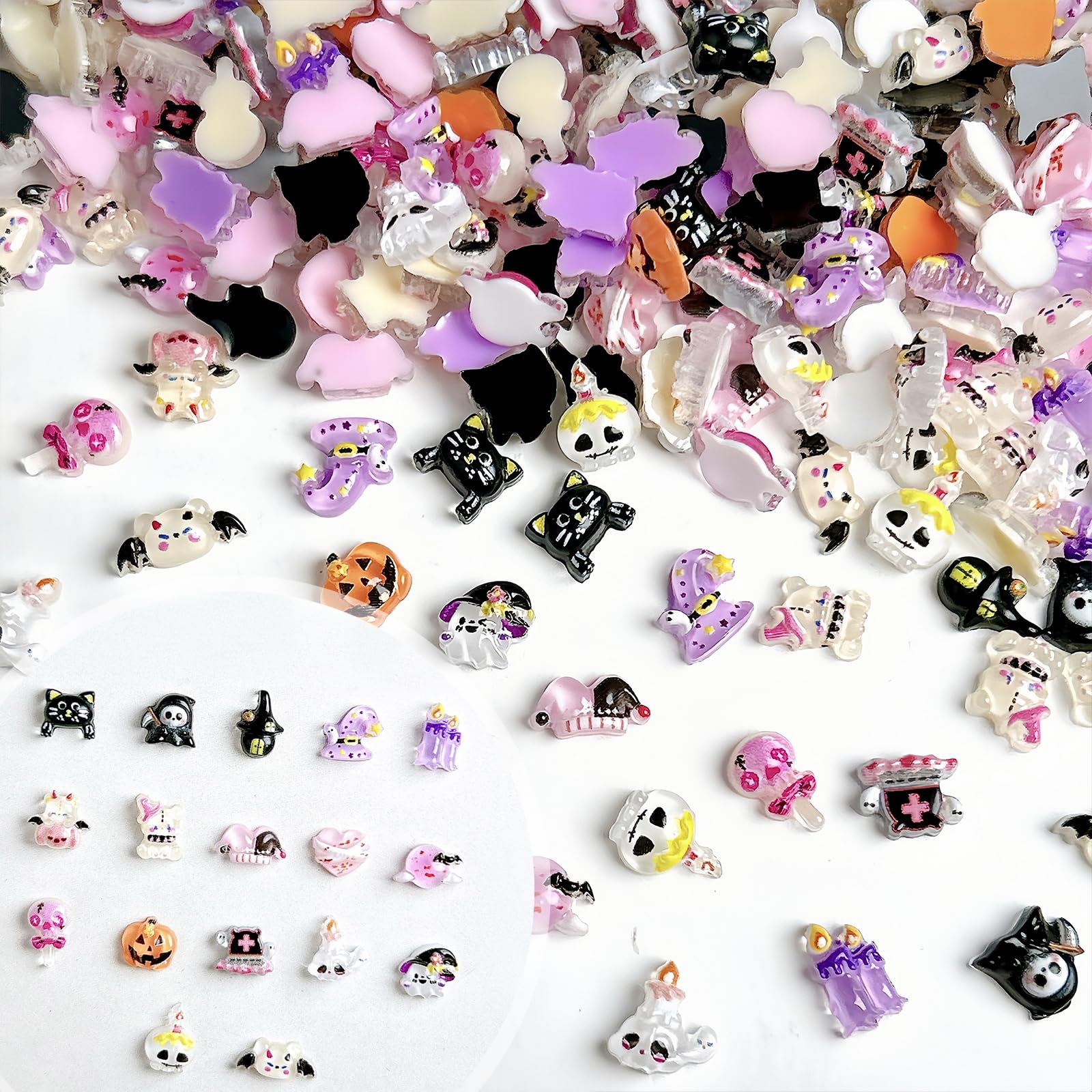 Photo 1 of 120Pcs Cute Halloween Nail Art Charms 3D Resin Ghost Nail Gems 3D Pumpkin Mini Witch Hat Castle Nail Charms Bats Nail Art Rhinestones Mini Flatback Nail Jewelry Nail Supplies Accessories for Women