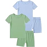 JunNeng Bamboo Viscose Toddler Pajamas,Baby Boy Girl Solid Snug Fit Short Sleeve Summer Sleepwear PJS
