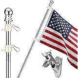 SANDEGOO Flag Pole Kit, 6FT Flag Pole with Wall Mounted Bracket and American Flag Rustproof Tangle Flag Pole for House Yard R