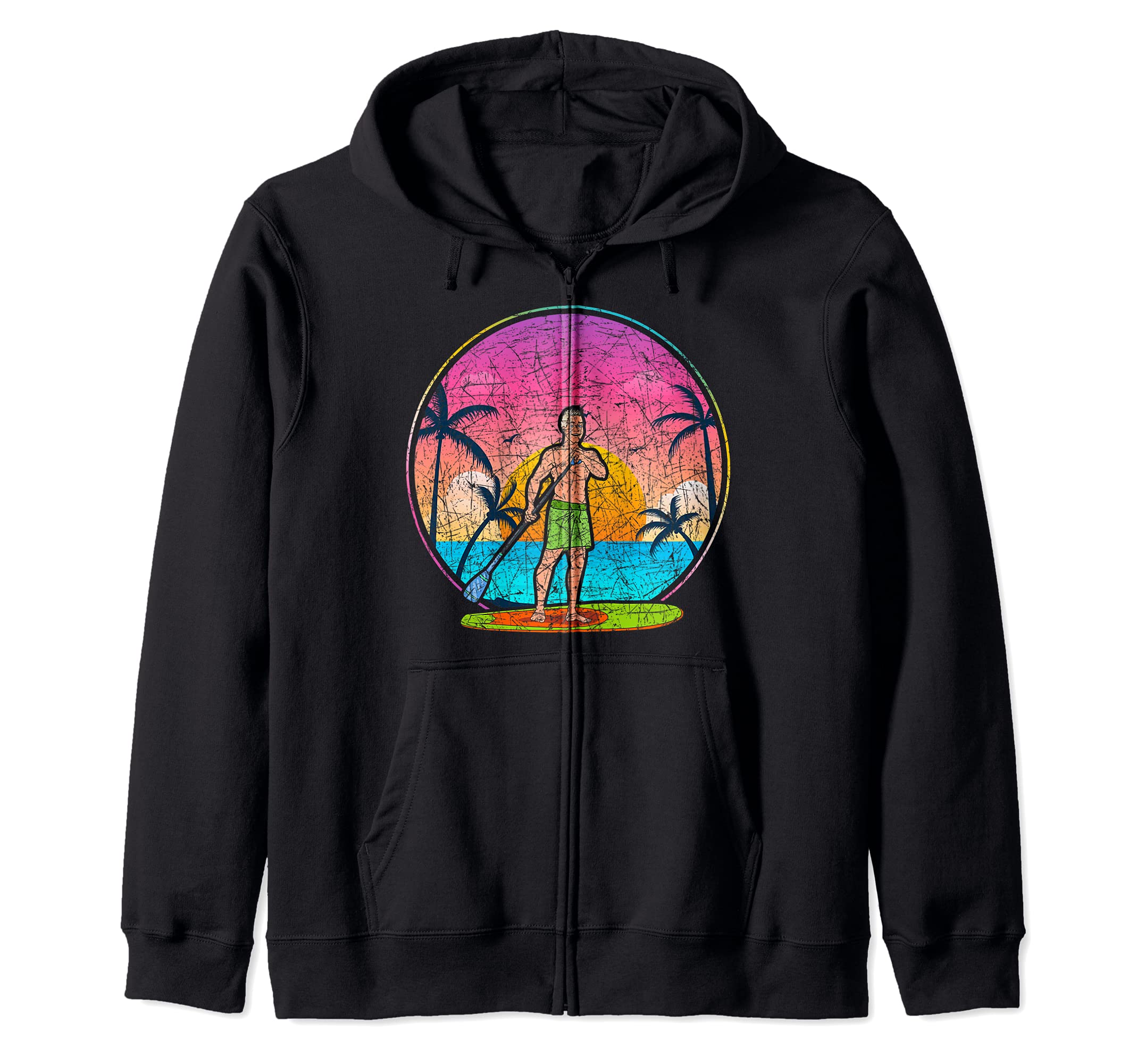 Sunset Stand Up Paddleboarding Paddleboarder Outdoor SUP Zip Hoodie