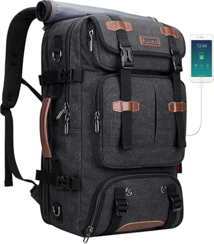 60L Large Travel Backpack for Men, 17 Inch Laptop Backpack Carry On with USB Charging Port, Shoe Compartment, Hidden Stretch Mesh Pocket, Convertible Duffel Bag for Hiking, Weekender Overnight Trip