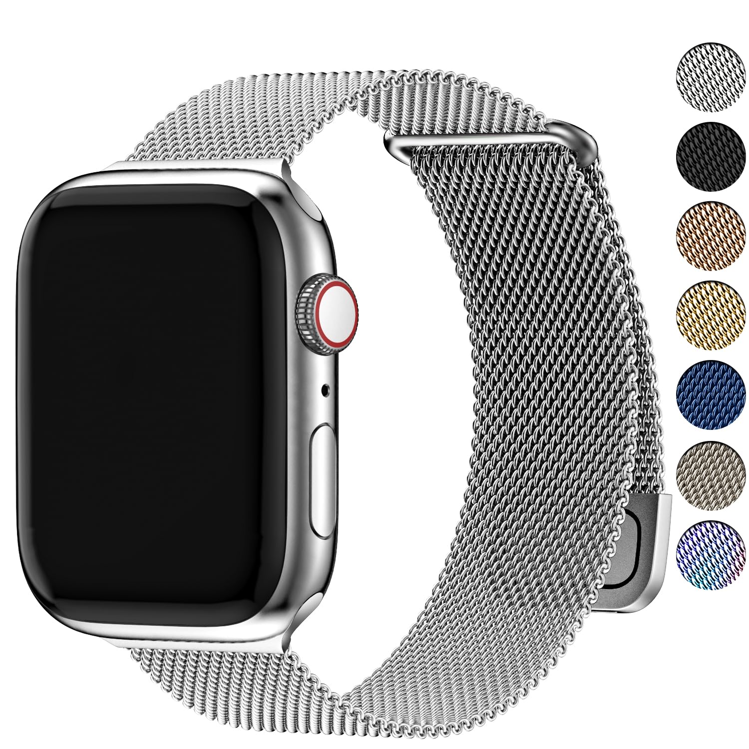 Fullmosa Compatible with Apple Watch Straps 40mm 42mm(S11/10) 38mm 41mm, Magnetic Milanese Loop Replacement iWatch Straps for Women Men for SE 3 2 1 Series 11 10 9 8 7 6 5 4 3 2 1, Silver