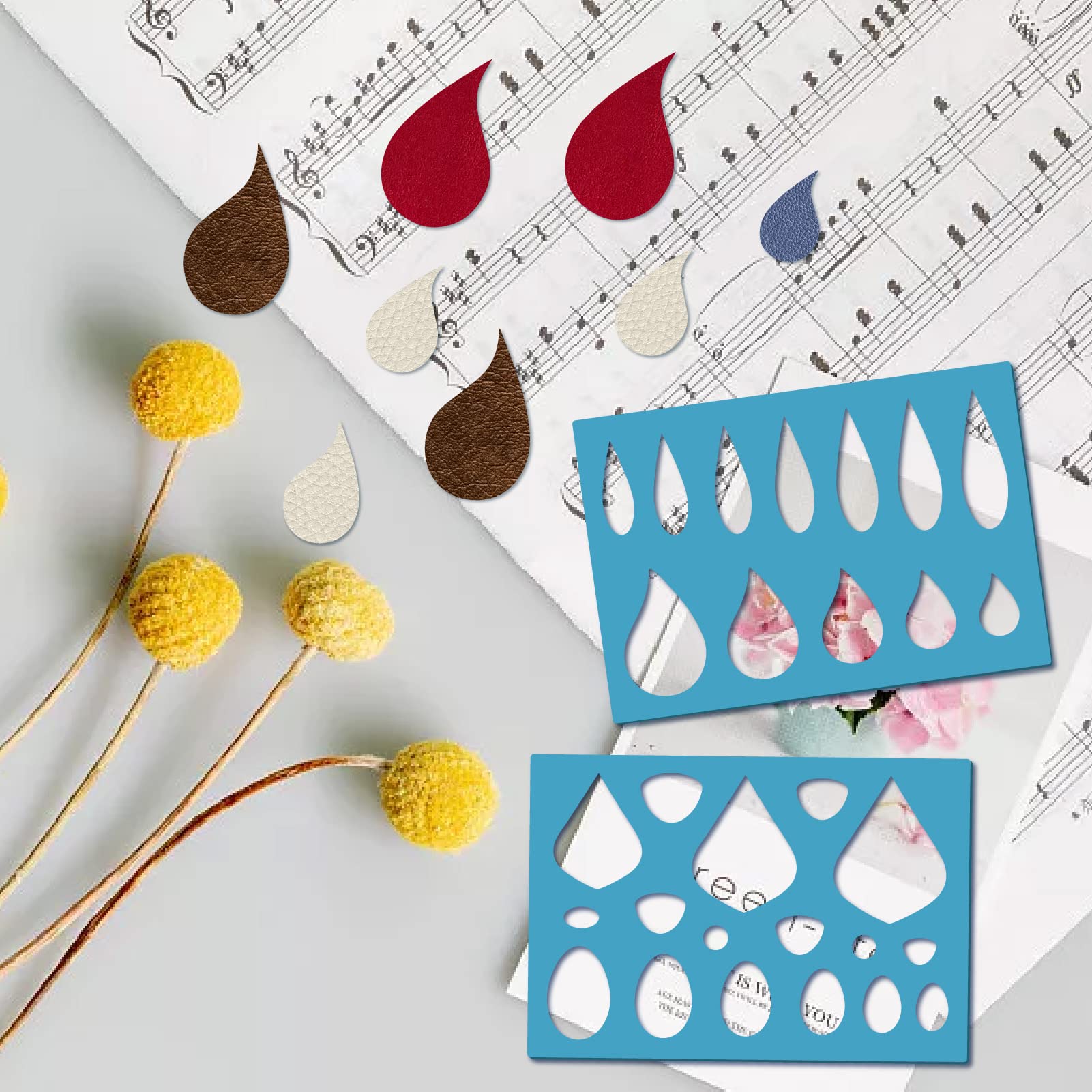 GORGECRAFT 2 Styles Leather Earrings Making Jewelry Shape Template Teardrops Reusable Plastic Cutouts Cutting Stencil Lapidary Templates for Tear Drop Bracelets Making Jewelry DIY Crafts 5”x3.5”