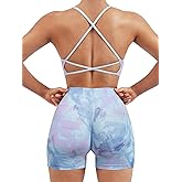 SUUKSESS Women Seamless Workout Sets Strappy Sports Bra High Waist Booty Shorts Outfits