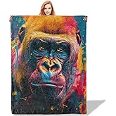 Plistiz Vibrant Gorilla Pattern Throw Blanket 50"x60", Animal Lover Blankets for Living Room Decor, Soft Flannel Polyester Gorilla Gifts for Women Men