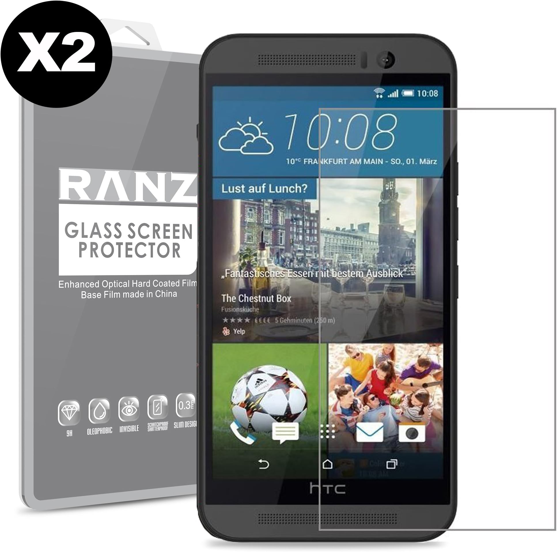 [2 Pack] HTC ONE M9 Screen Protector, RANZ Tempered Glass Premium High Definition Shockproof Clear Screen Protector for HTC ONE M9