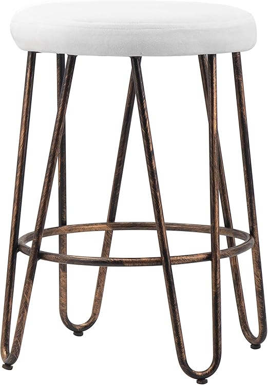 Amazon Com Candiko White Round Makeup Vanity Chair Velvet Upholstered Metal Stool Bedroom Iron Room Bench Bathroom Ottoman With Footrest Ring Small Kitchen Dining