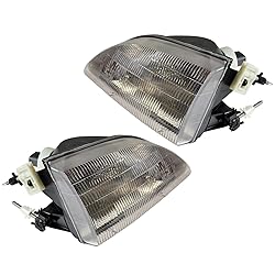 TRQ 2 Piece Headlight Assembly Set Chrome Bezel