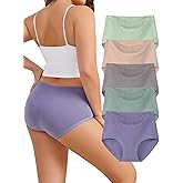 Buankoxy Women Cotton High Waist Panties Stretch Hipster Brief Underwear for Women 5 Pack
