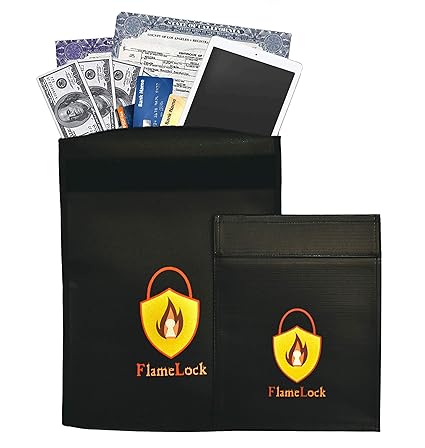 FlameLock Fire and Waterproof Document Bag with Dual Layer Non-Itchy Silicone Coated Fiberglass for Valuables