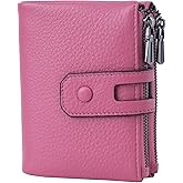 Bveyzi Small Soft Leather Wallet for Women RFID Blocking Ladies Card Holder with Double Zipper Pocket