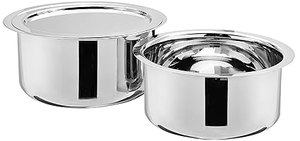 Amazon Brand - Solimo Stainless Steel 2-Piece Tope Set with One Steel Lid