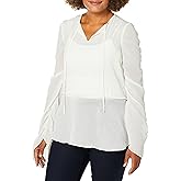 ELLEN TRACY Women's Textured Full Sleeve Blouse, Cream, S